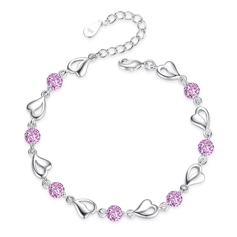 Sterling Silver Pink Heart-Shaped Bracelet