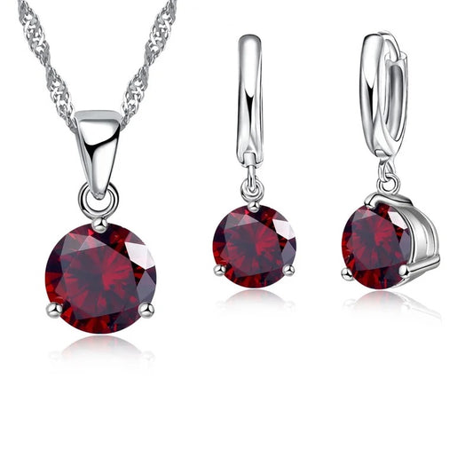 Red 925 Sterling Silver Jewelry Set