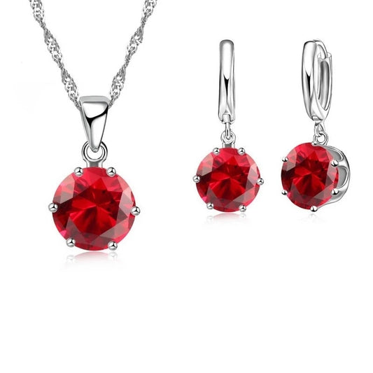 Ruby Red Silver Jewelry Sets