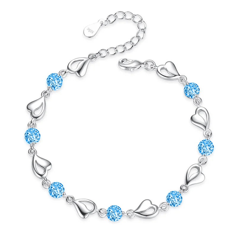 Sterling Silver Heart-Shaped Diamond Bracelet