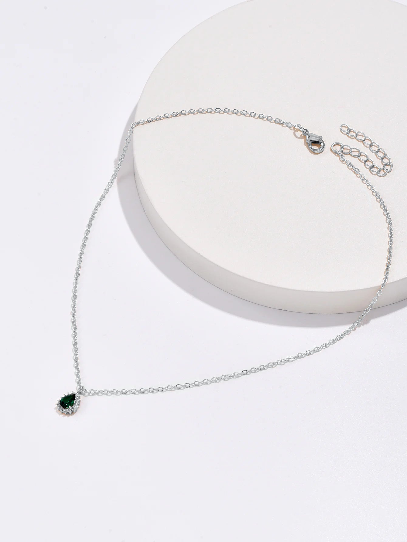 Silver Necklace Emerald Teardrop Diamond