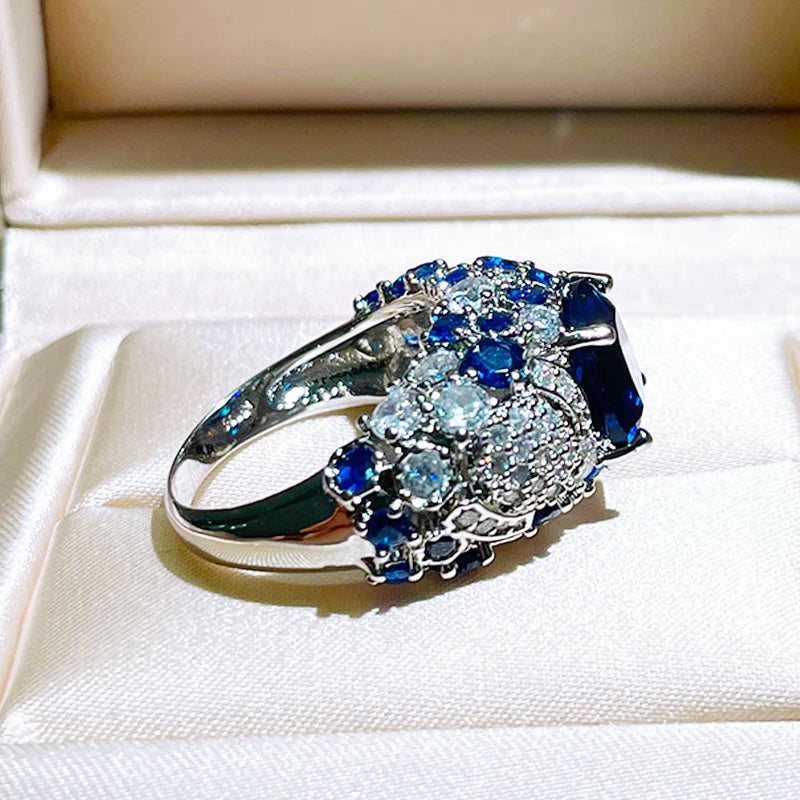 Elegant Blue 925 Sterling Silver Ring