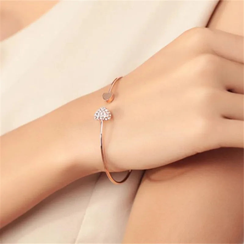 Rose Gold Double Heart Cuff Bracelet