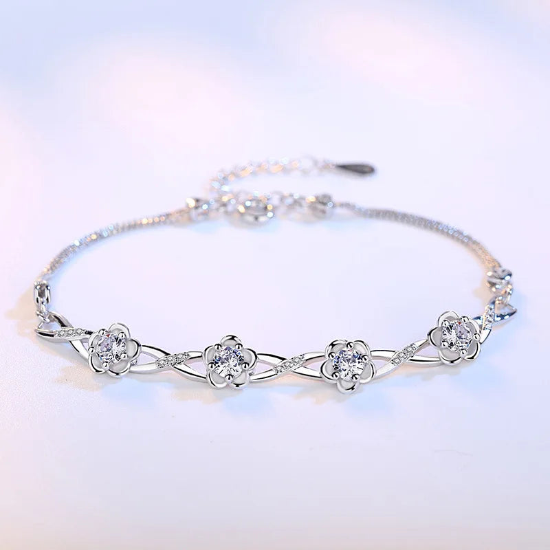 White S925 Sterling Silver Flower Bracelet