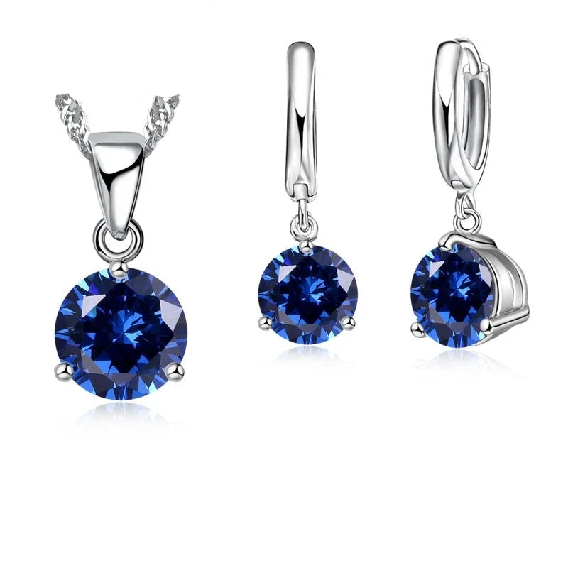 Blue 925 Sterling Silver Jewelry Set