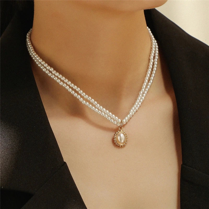 Layered Pearl Choker Collar