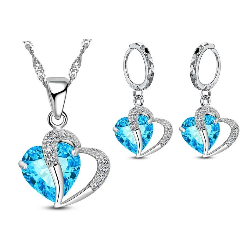 Double Blue Heart Drop Earring