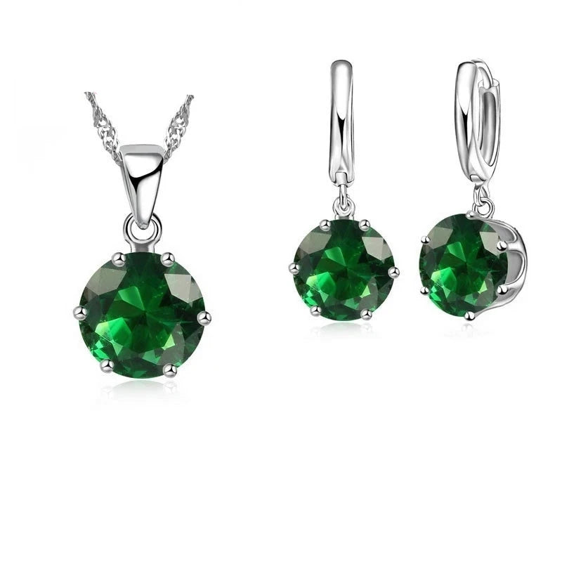 Emerald Green Silver Jewelry Sets