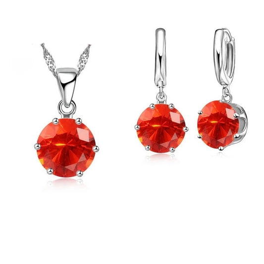 Cherry Red Silver Jewelry Sets