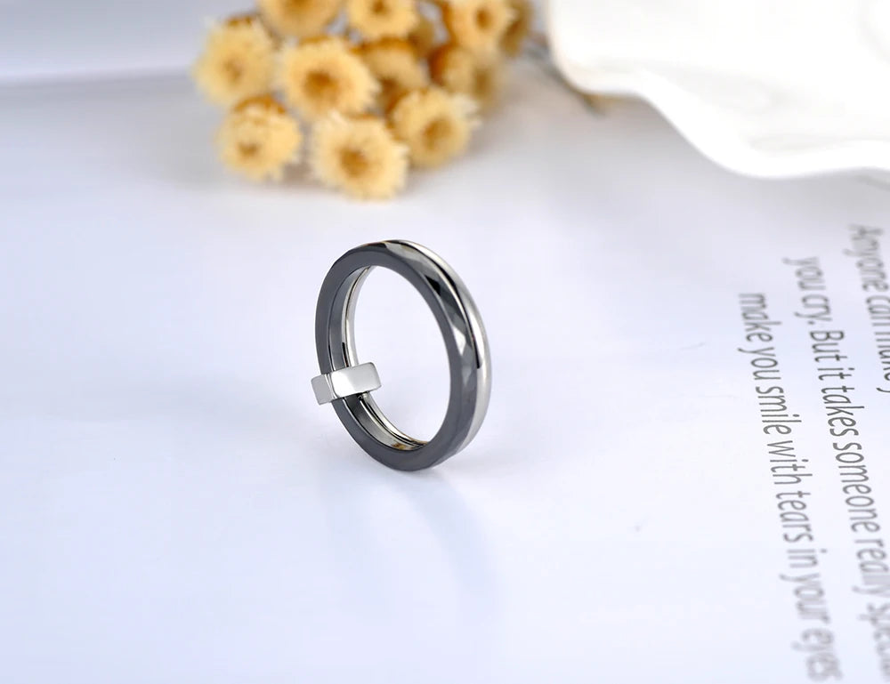 White Ceramic Yellow Gold Stainless Steel Ring