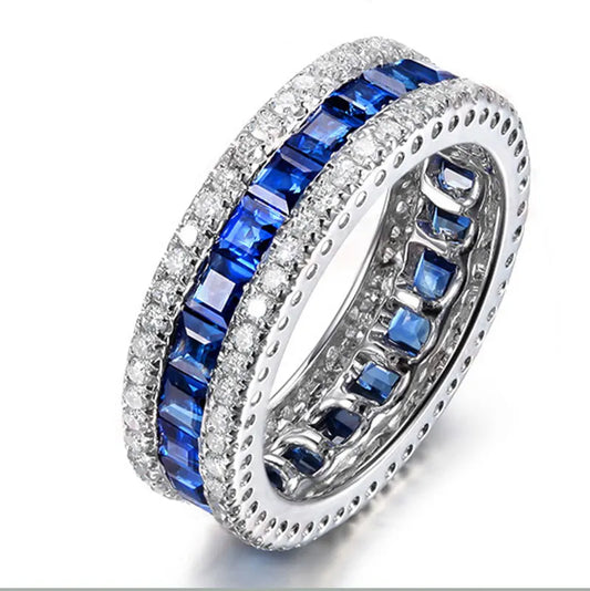 Blue 925 Sterling Silver Wedding Band