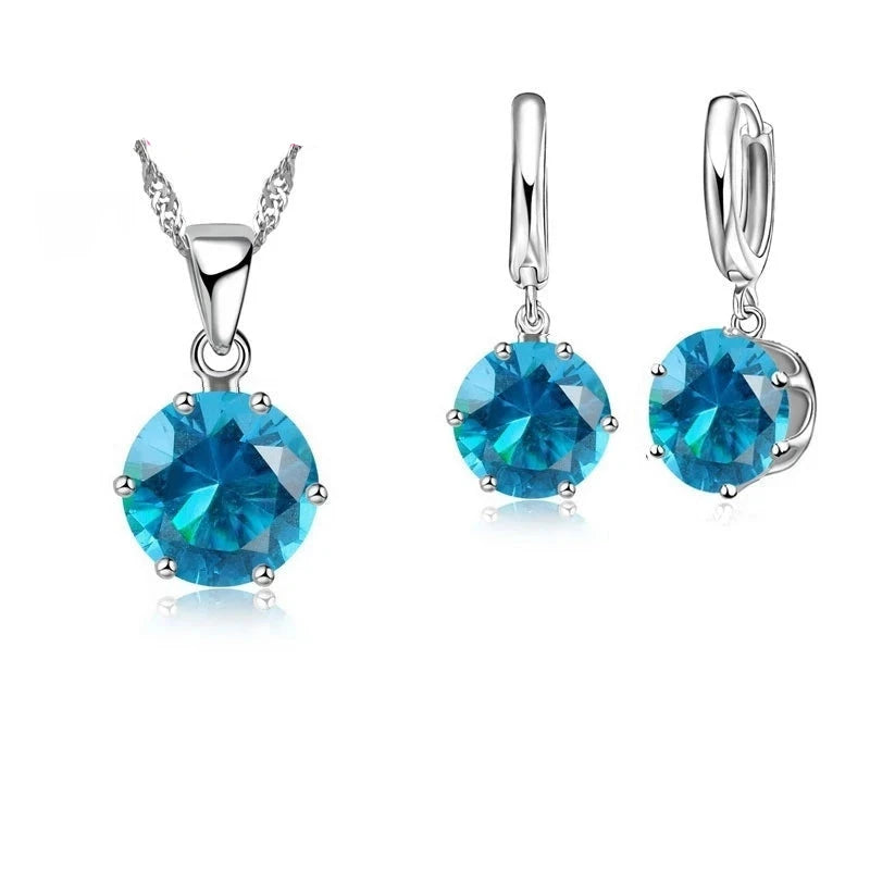 Light Blue Jewelry Sets Cubic Zircon 925 Sterling Silver