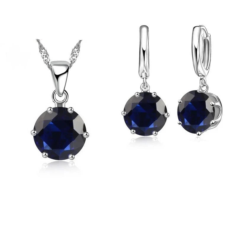 Dark Blue Jewelry Sets Cubic Zircon 925 Sterling Silver