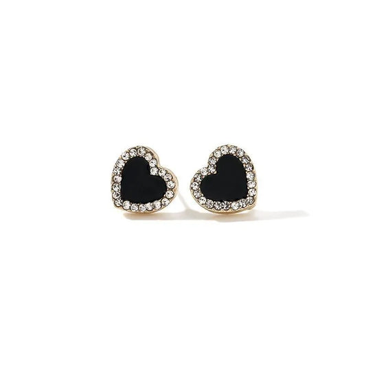 Heart Stud Earrings Black Color