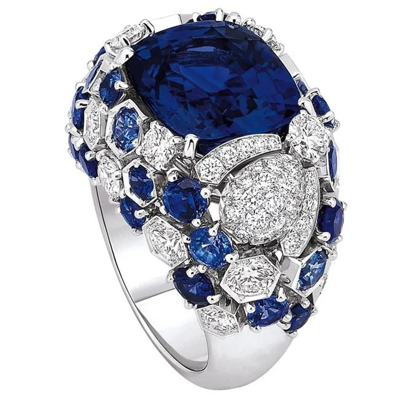 Elegant Blue 925 Sterling Silver Ring