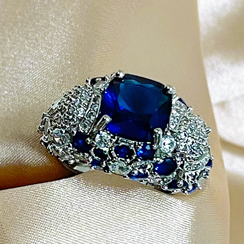 Elegant Blue 925 Sterling Silver Ring