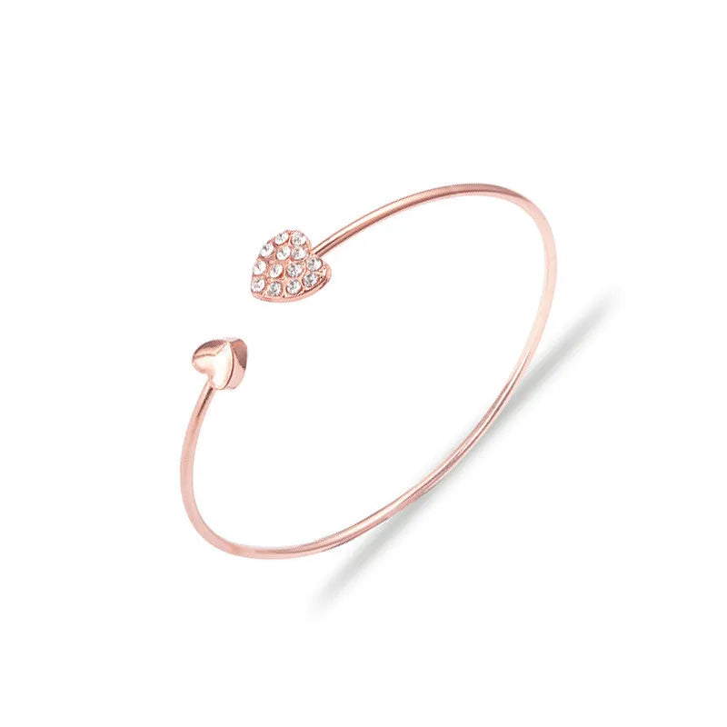 Rose Gold Double Heart Cuff Bracelet