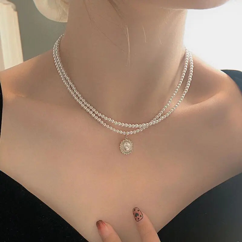 Layered Pearl Choker Collar