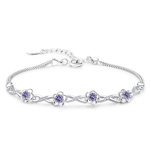 Purple S925 Sterling Silver Flower Bracelet