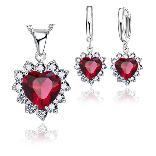 Red Heart 925 Sterling Silver Jewelry Set