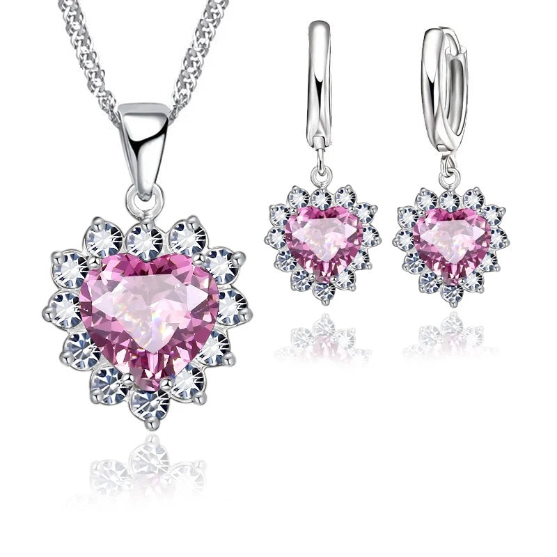 Pink Heart Wedding Jewelry Sets