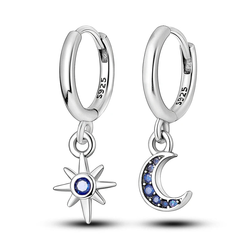 Star and Moon 925 Silver Women Earrings