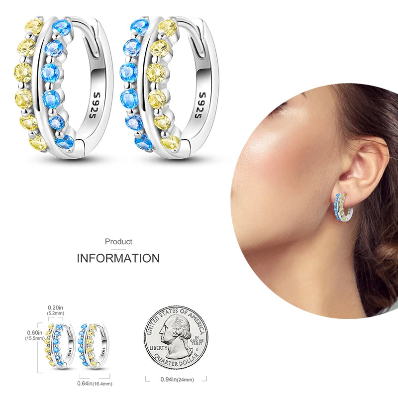 Blue and Yellow Silver Earrings