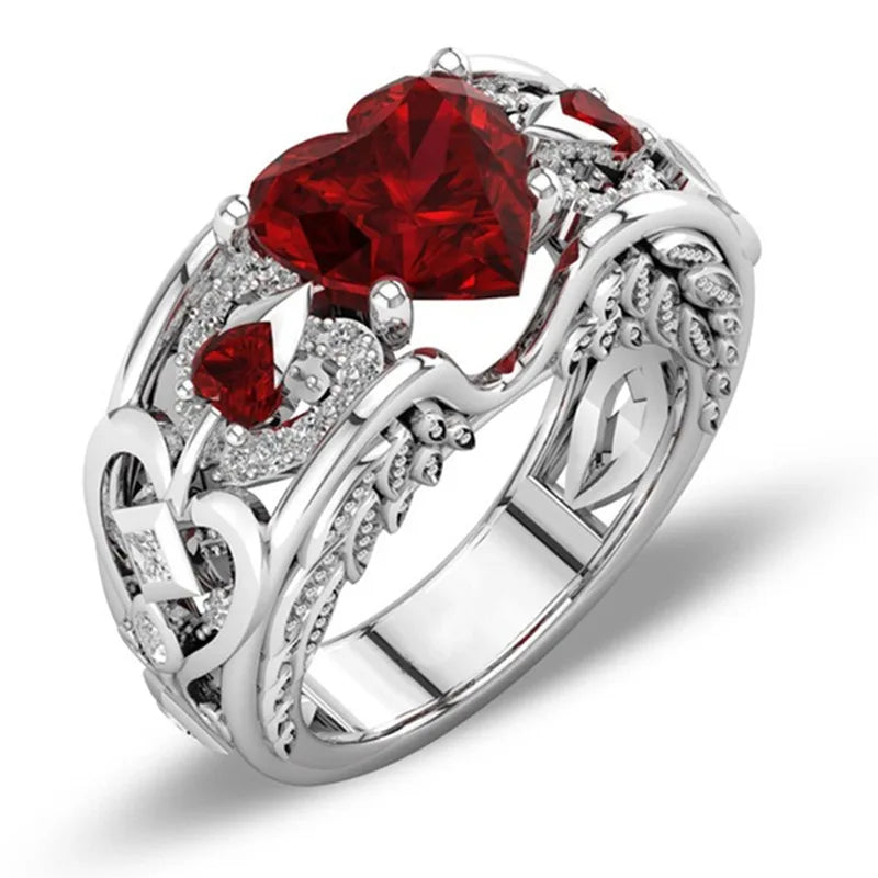 Red Heart Wedding Band Sterling Silver