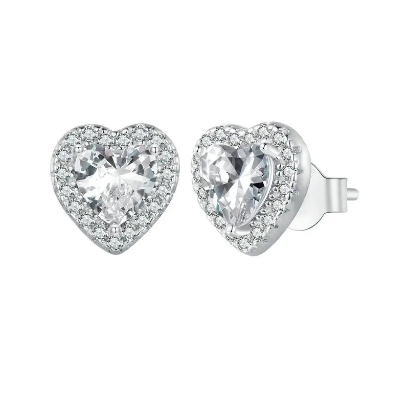 Heart Stud Earrings 925 Sterling Silver