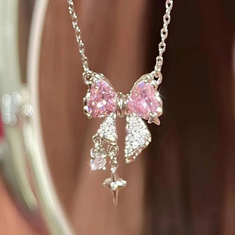 Sweet Pink Bow Fashion Necklace