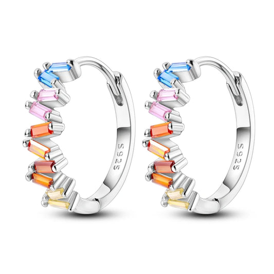 Colorful 925 Silver Women Hoop Earrings