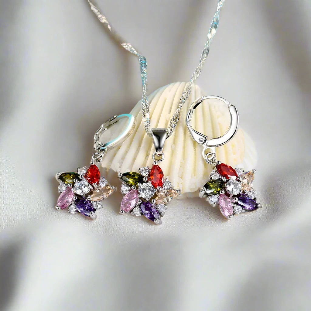 Colorful Silver Wedding Jewelry Sets