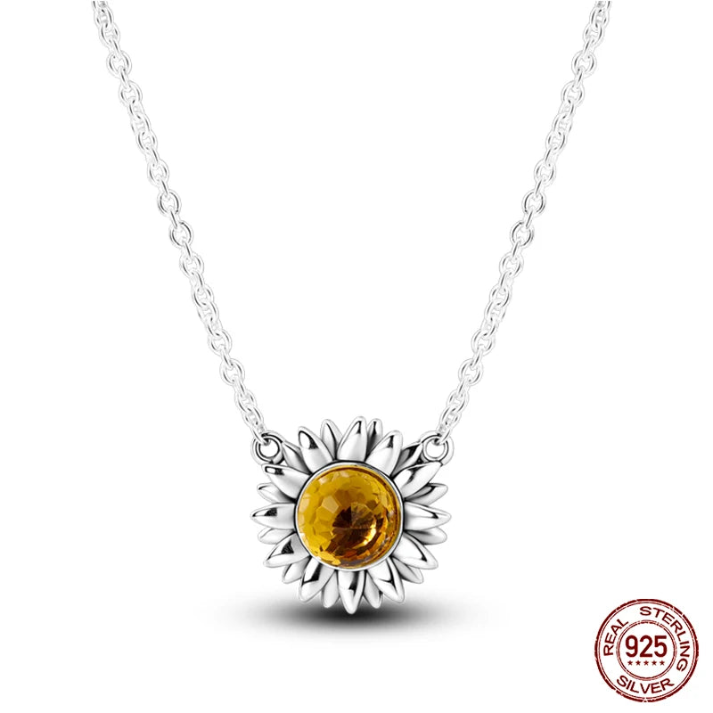 Sunflower Pendant Silver Necklace