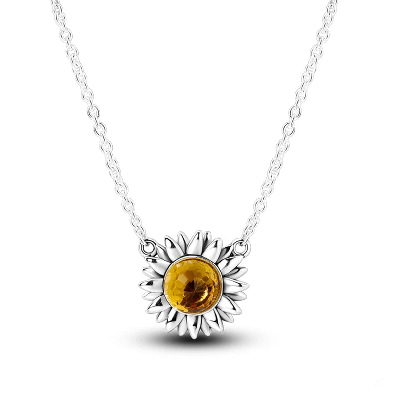 Sunflower Pendant Silver Necklace