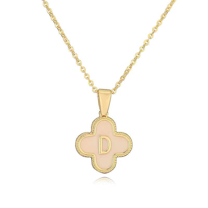 D Initials Flower Charm Necklace