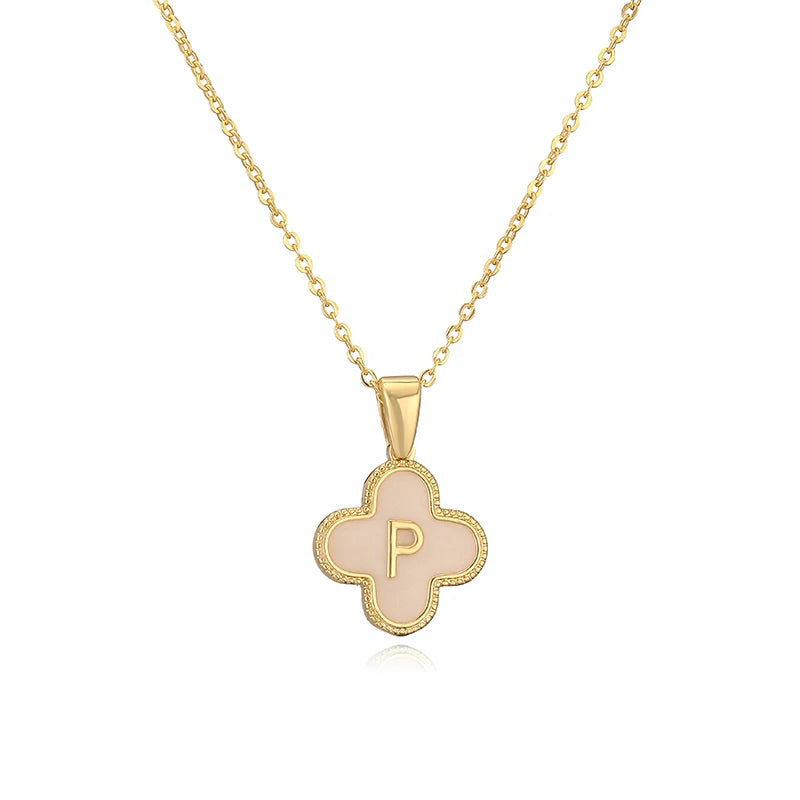 P Initials Flower Charm Necklace