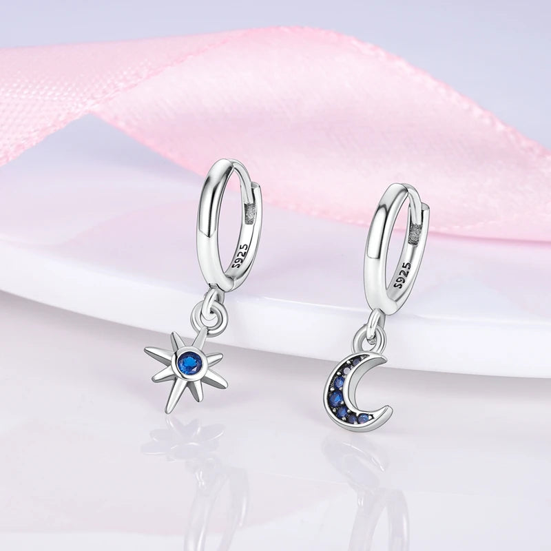 Star and Moon 925 Silver Women Earrings