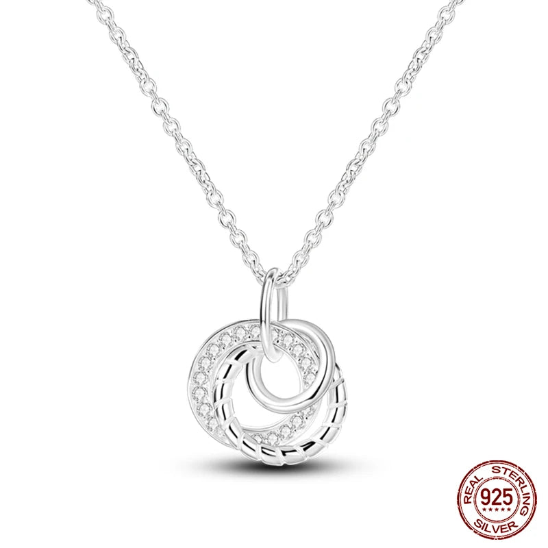 Triple Halo Pendant Silver Necklace