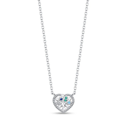 Green and Blue Heart Diamond Pendant 
 Silver