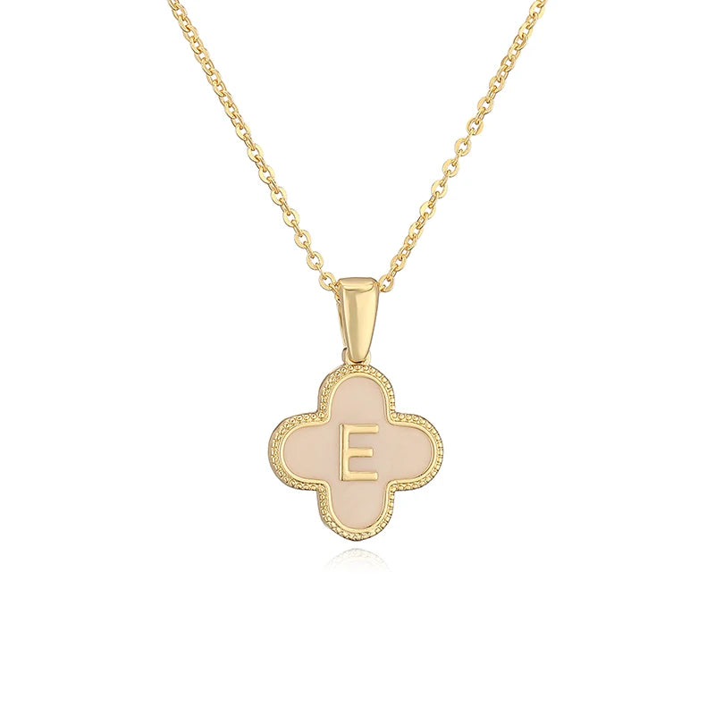 E Initials Flower Charm Necklace