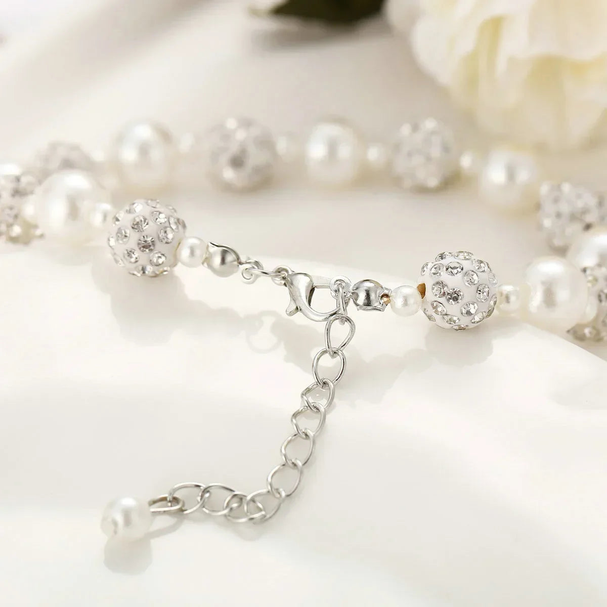 White Pearl and White Diamond Bracelet