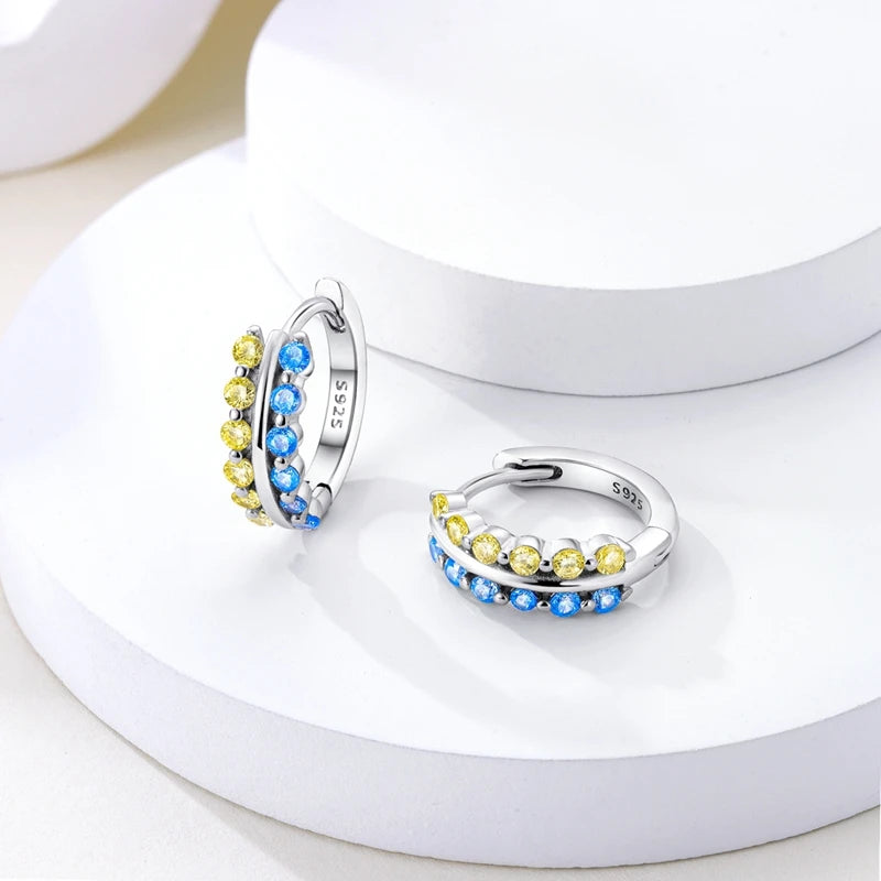 Blue and Yellow Silver Earrings