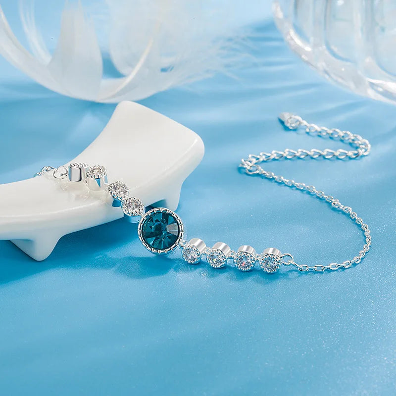 Blue Zircon Silver Wedding Bracelet