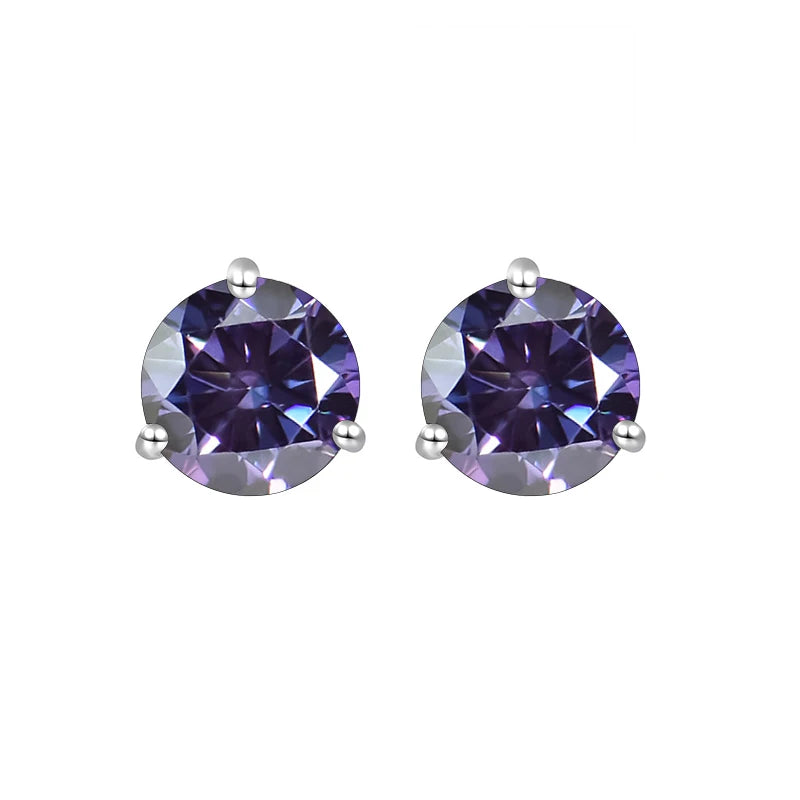 Rainbow Diamond Sterling Silver 1CT/2CT Stud Earrings