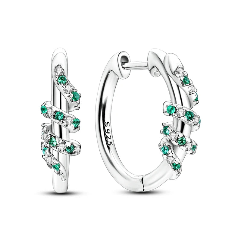 Green 925 Silver Women Hoop Earrings