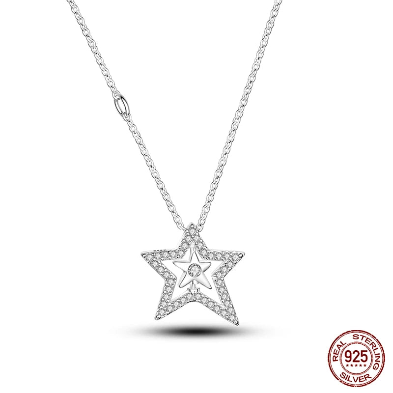 Twin Stars Pendant Silver Necklace