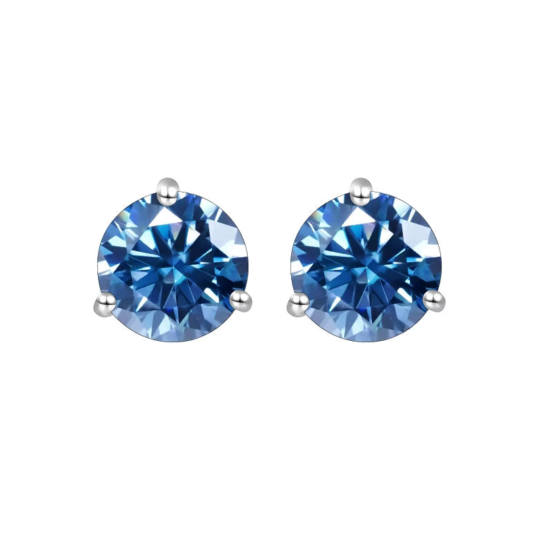 Royal Blue Diamond Sterling Silver 1CT/2CT Stud Earrings