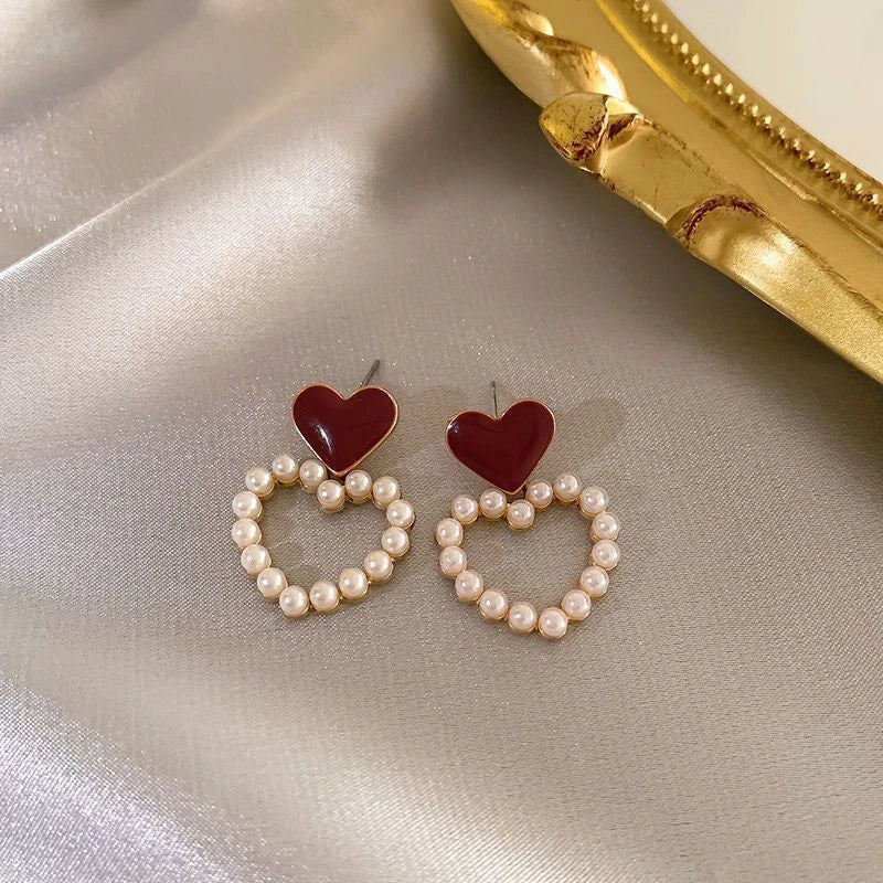 Heart Pearl Vintage Hoop Earrings