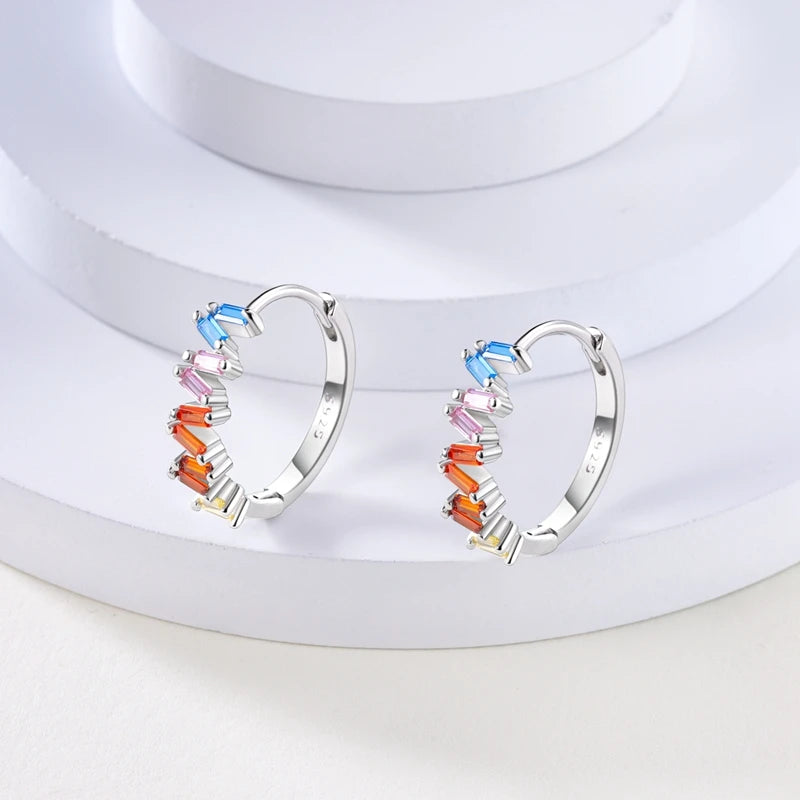 Colorful 925 Silver Women Hoop Earrings