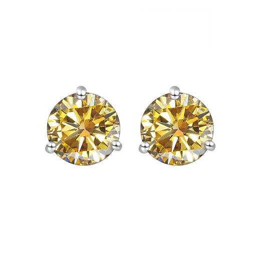 Golden Yellow Diamond Sterling Silver 1CT/2CT Stud Earrings